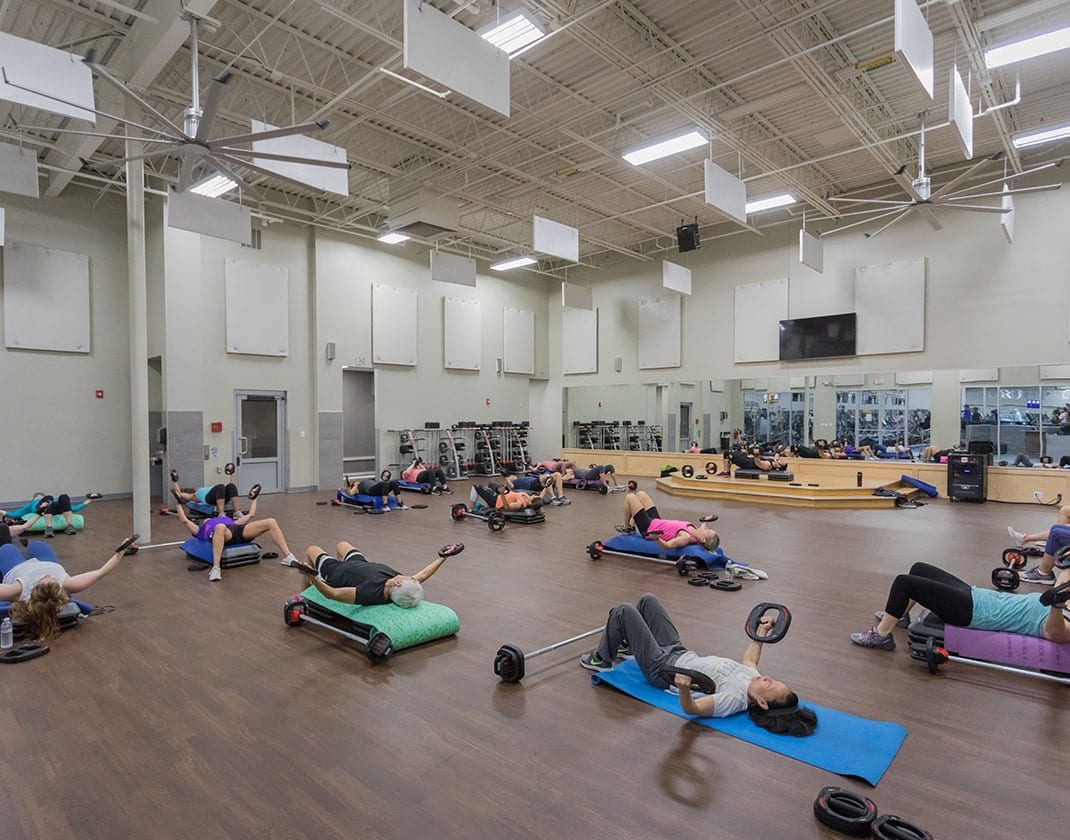 group fitness class in spacious studio