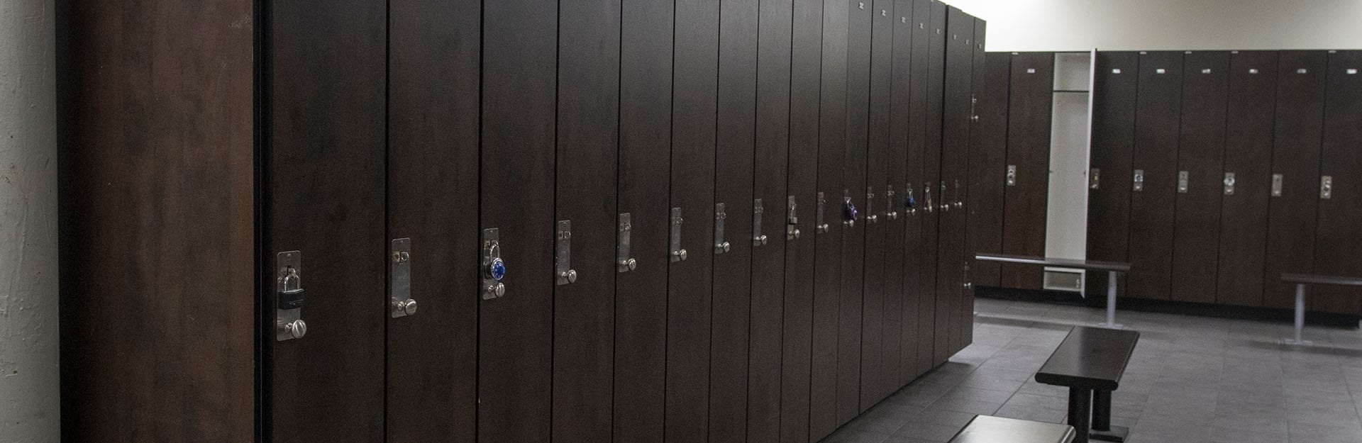 spacious locker rooms in modern gym