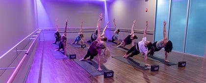 yoga class in spacious studio