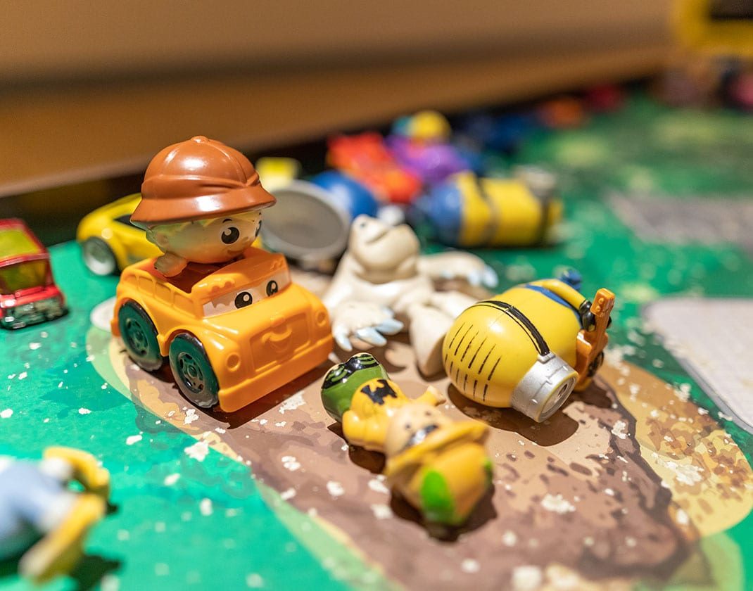 close-up of daycare toys