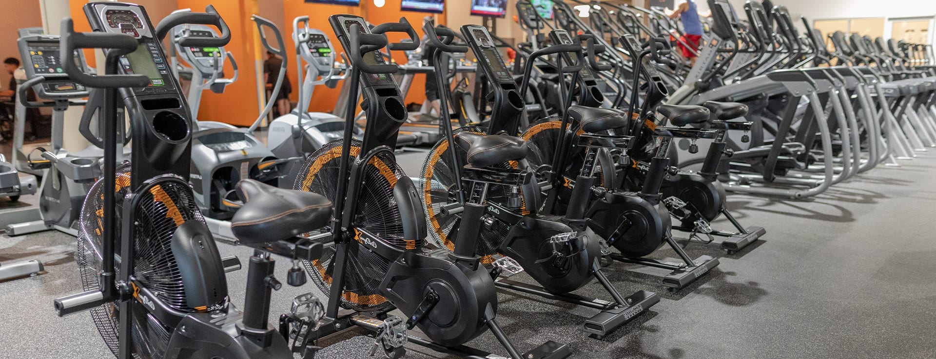 a long row of machines in a spacious and bright gym in danvers