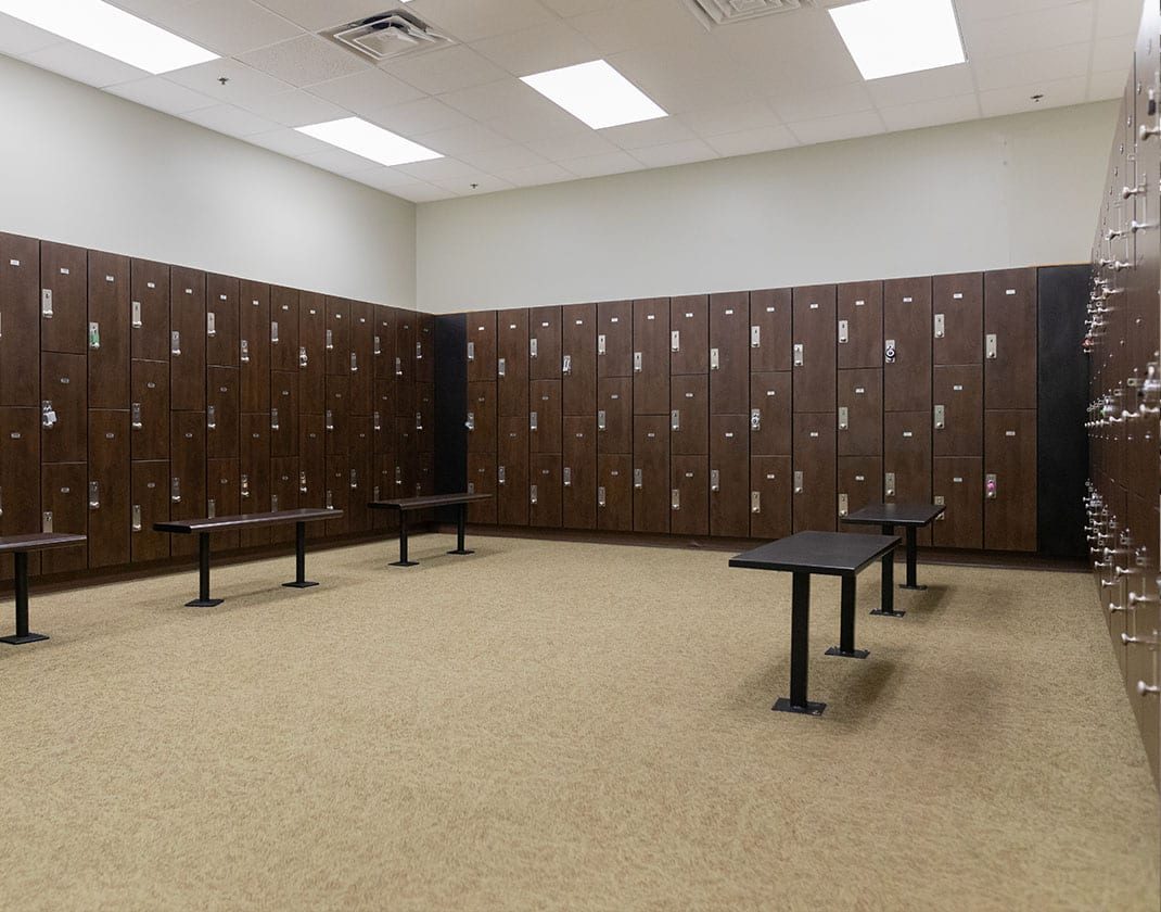 spacious locker room at modern gym