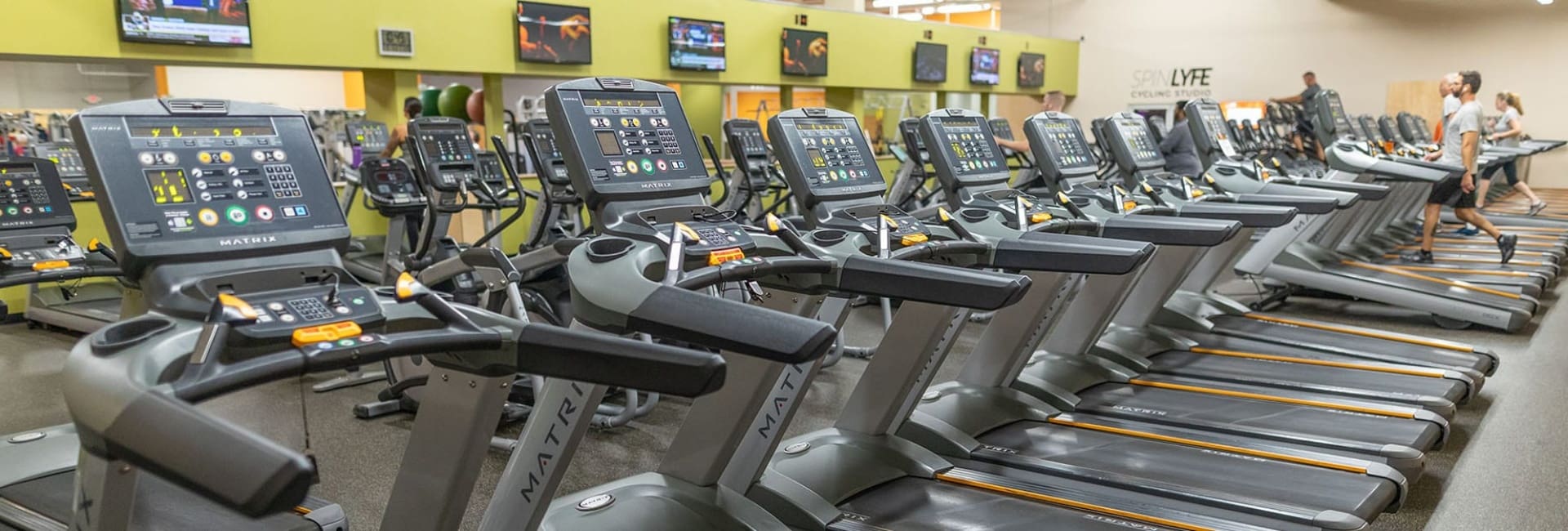 a row of treadmills for cardio training at best fitness gym in schenectady new york