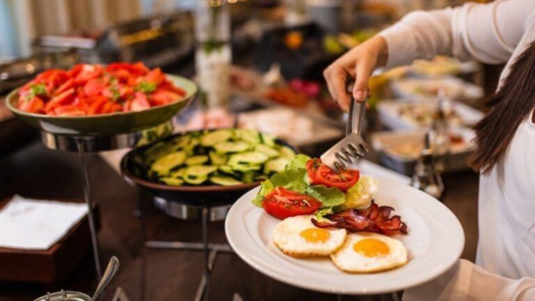 person eating healthy foods while on vacation